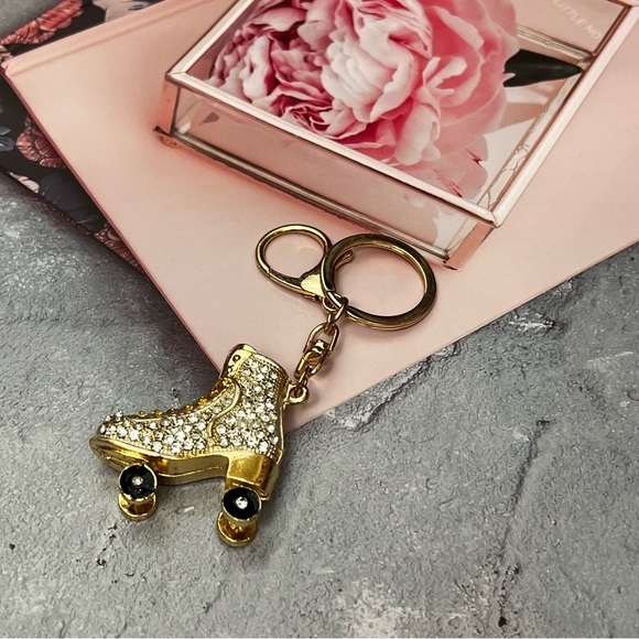 Golden Roller Skate with Silver Crystals Keychain Charm - Picture 10 of 16
